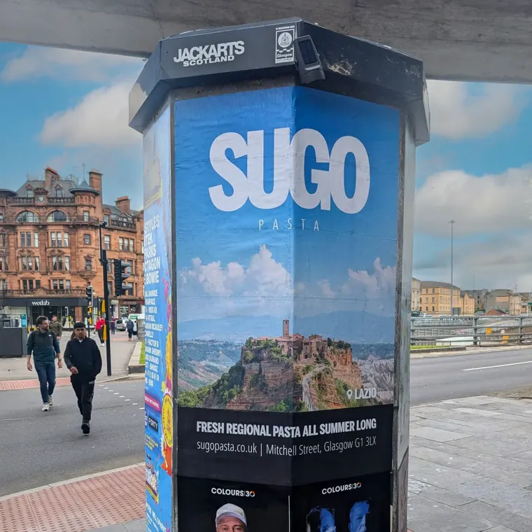 Sugo Pasta Poster on a Pillar - Out of Home Advertising