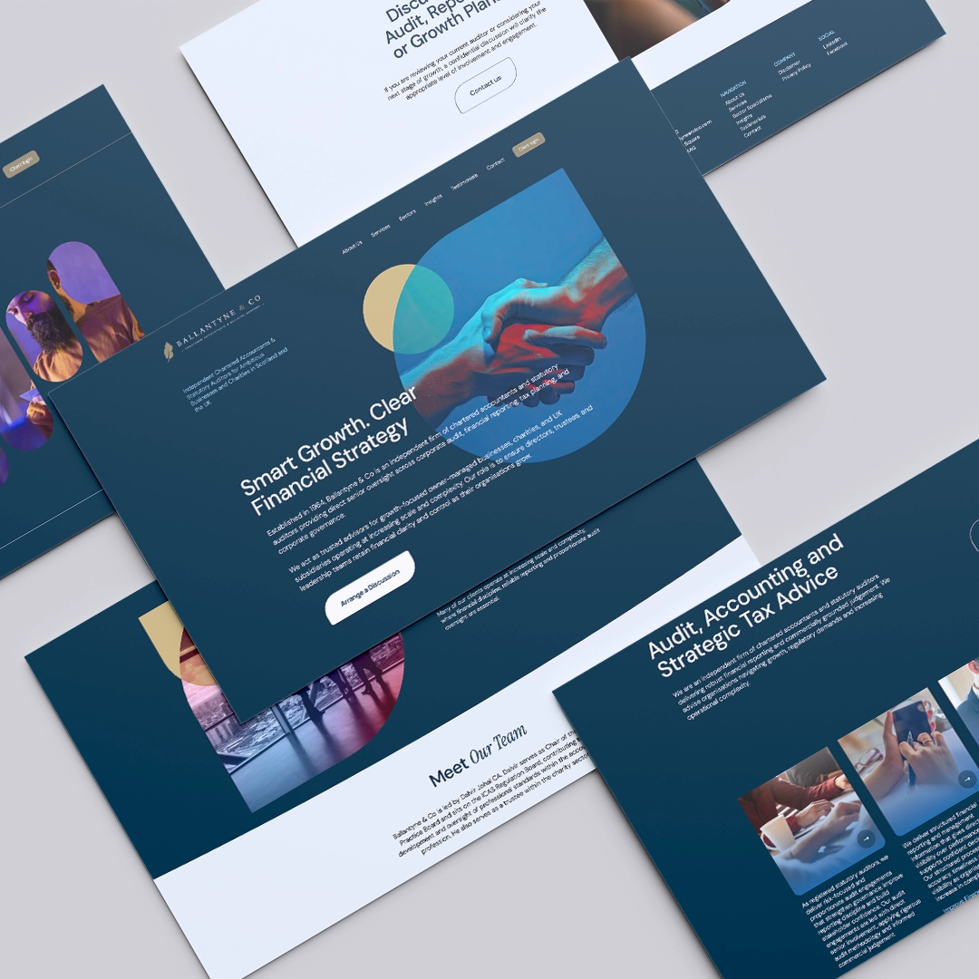 Ballantyne & Co website pages laid out in a spread