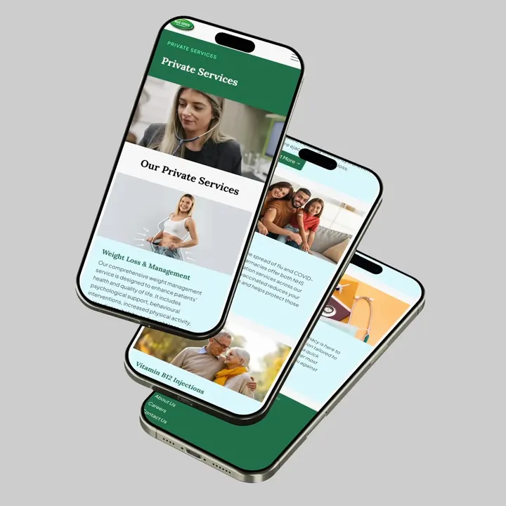 The new M&D Green website, displayed on a mobile device, showing its new responsive design