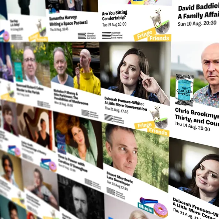 A collage of Edinburgh International Book Festival 2025 event listings