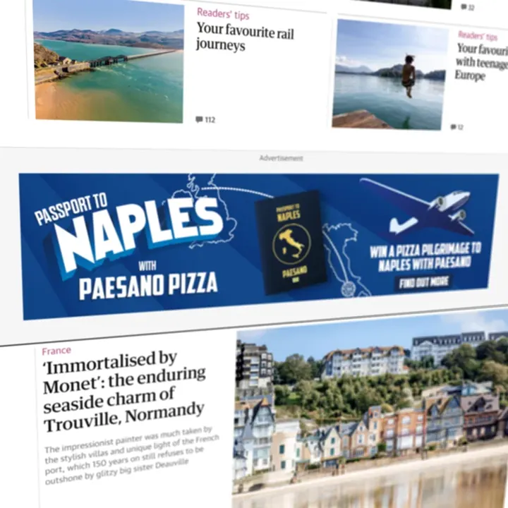 A digital display banner on a website, raising awareness of the Passport to Naples campaign with Paesano Pizza