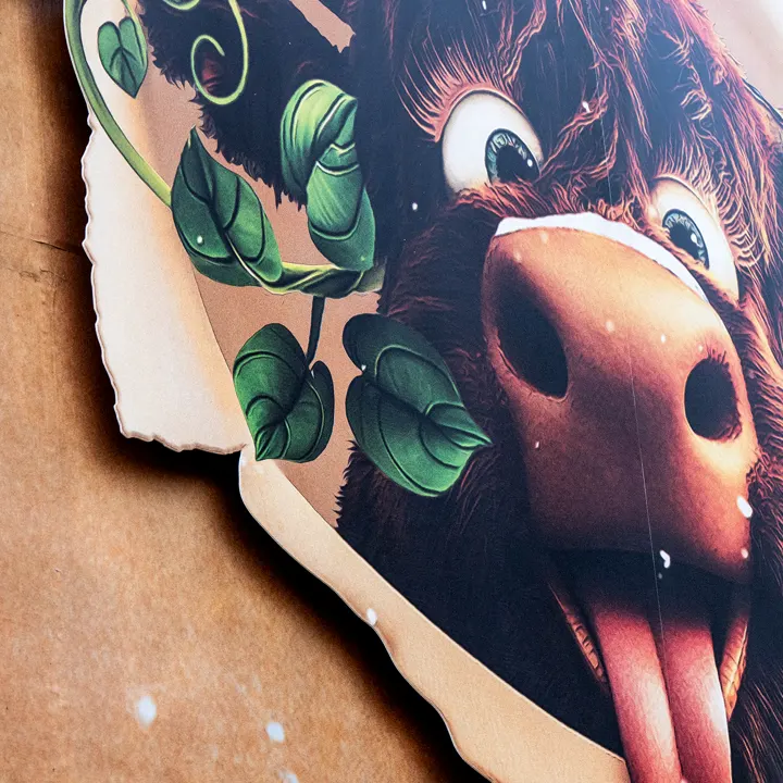 Close-up of the cartoon Highland cow from the Dundee Rep 'Jack and the Beanstalk' poster