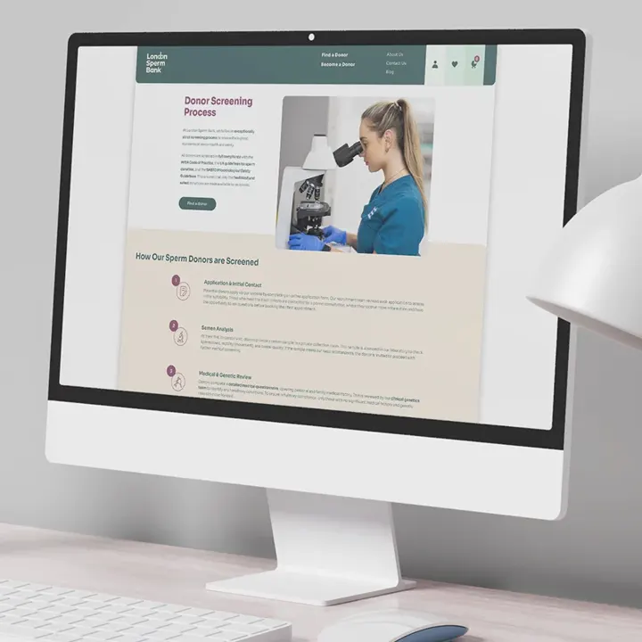 The London Sperm Bank donor screening page shown on a desktop computer