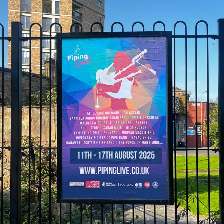 Piping Live! Outdoor paid banner advertising the event in 2025