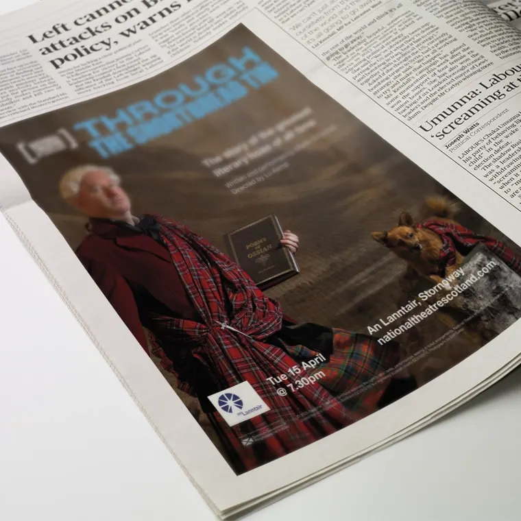 A printed newspaper ad for the National Theatre of Scotland's show of Through The Shortbread Tin