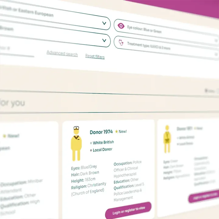 Close-up of the London Sperm Bank donor search results