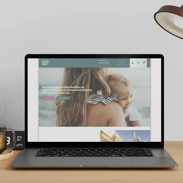 The London Sperm Bank website shown on a laptop screen.