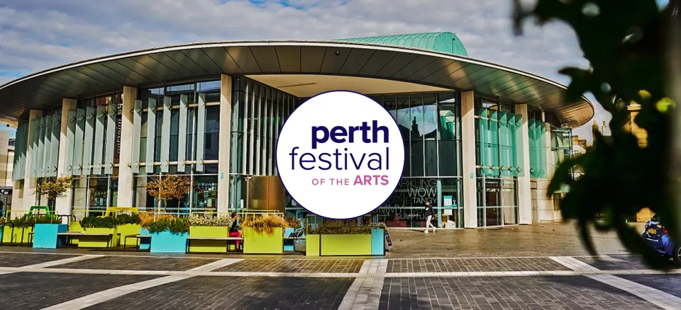 Perth Concert Hall with the Perth Festival of the Arts logo